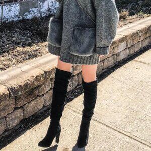 Suede Black Boots Above Knee High with strings in the back